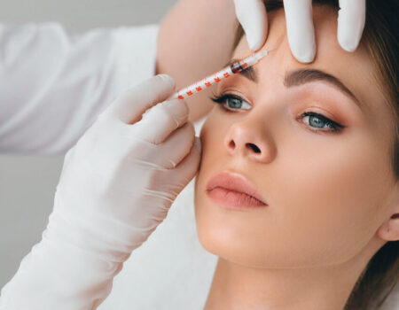 beauty injections into beautiful face. smoothing of mimic wrinkles around the eyes using biorevitalization
